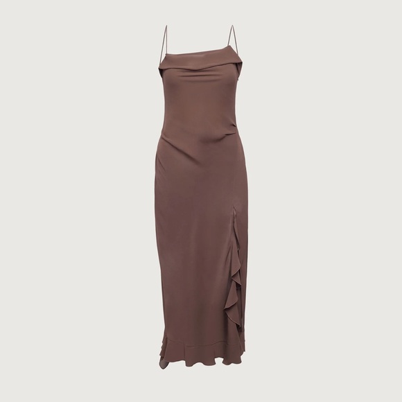 New Oak + Fort Womens Sheer
Ruffles Trim Midi Dress Size
Large Dark Cocoa - Picture 1 of 10